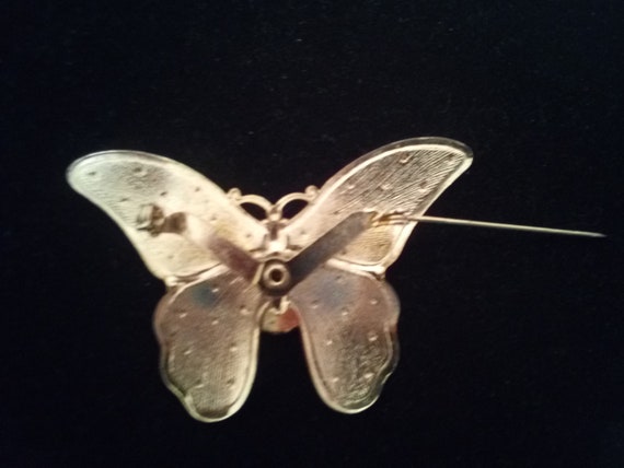 Vtg Goldtone Butterfly Pin/Brooch w/ Hand-Painted… - image 2