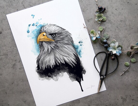 Eagle Wall Art Eagle Decor Bird Decor Eagle Painting Watercolor Bald Eagle Print Bird Print Eagle Gifts