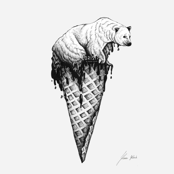 Black And White Engrave Ink Draw Isolated Polar Bear