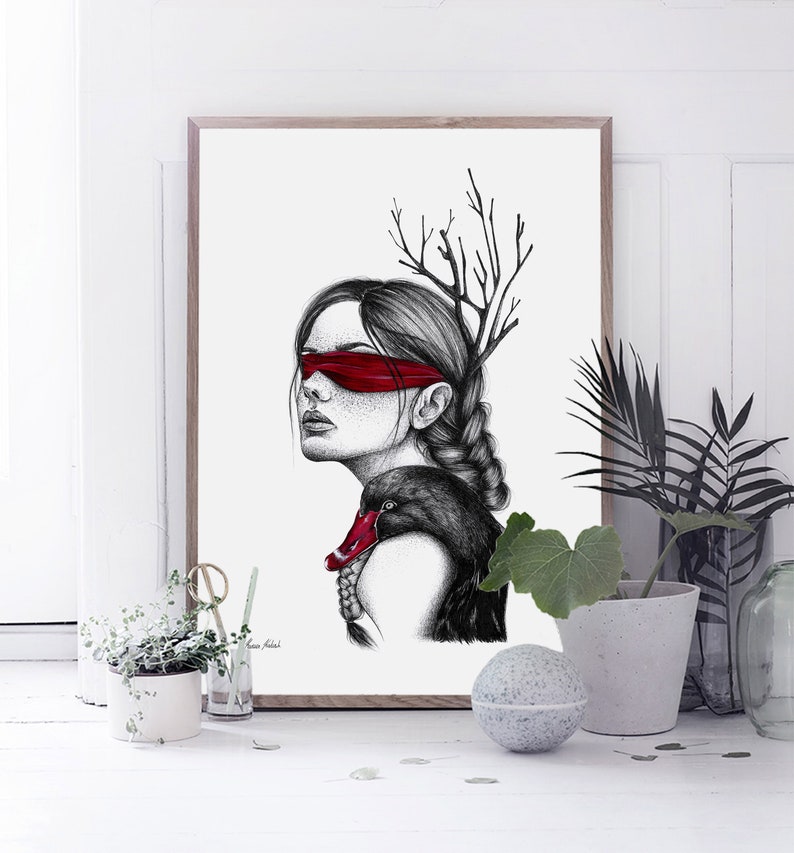 Girl Art Print Fashion Art Red Artwork Girls Wall Art Etsy