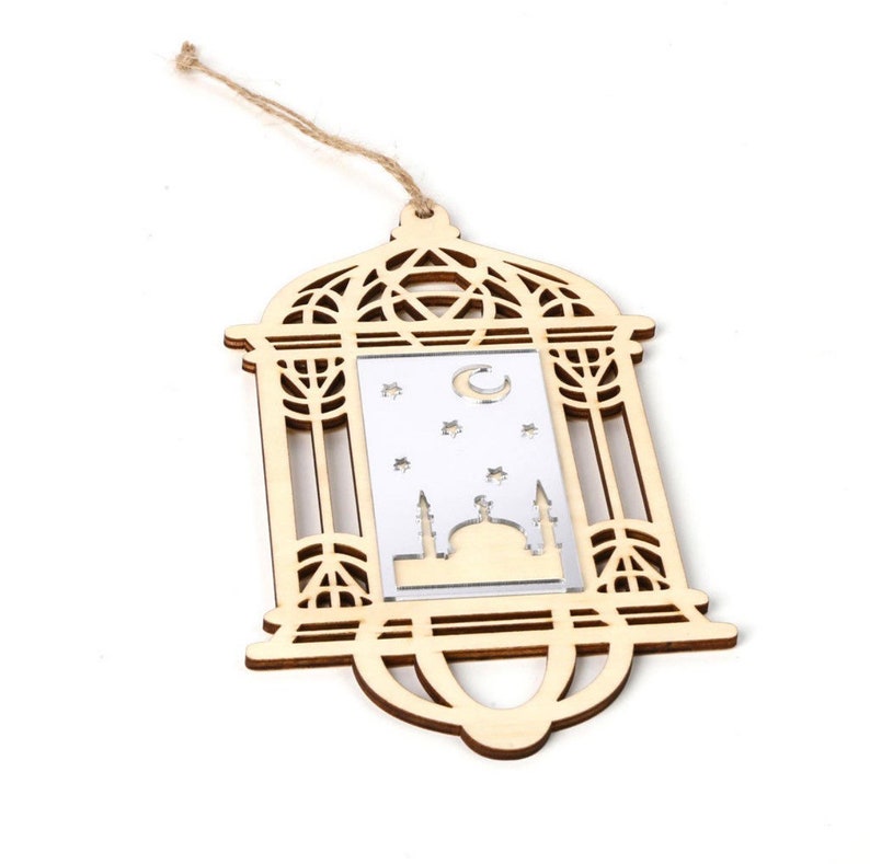 Eid or Ramadan Decorations Wooden Lantern Ornament With Silver Acrylic