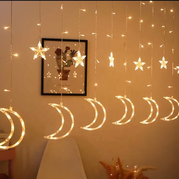 Decoraciones para Eid o Ramadán: luces de luna y estrellas