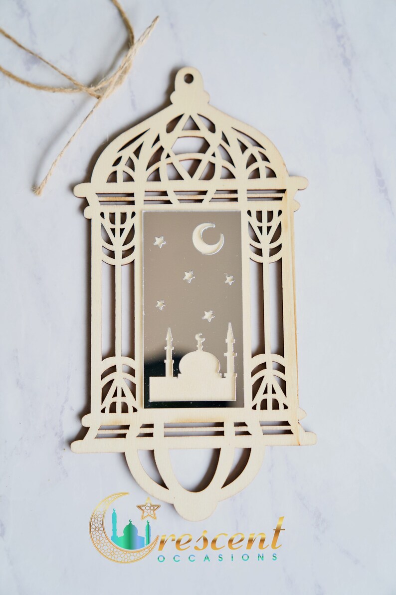 Eid or Ramadan Decorations Wooden Lantern Ornament With Silver Acrylic