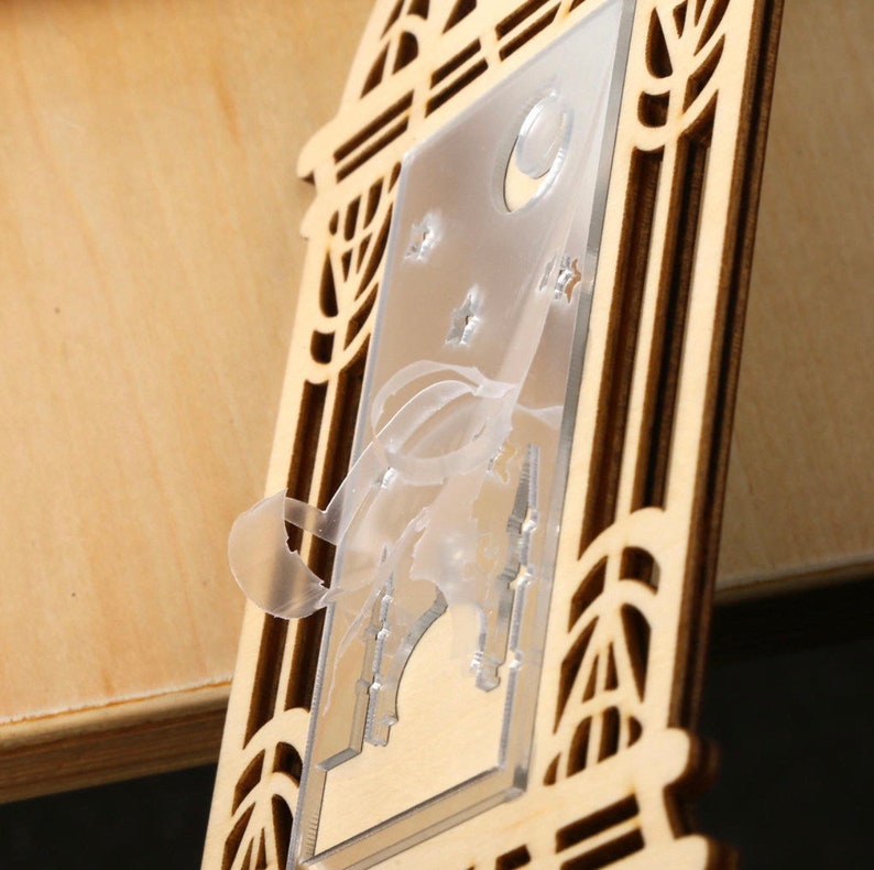 Eid or Ramadan Decorations Wooden Lantern Ornament With Silver Acrylic