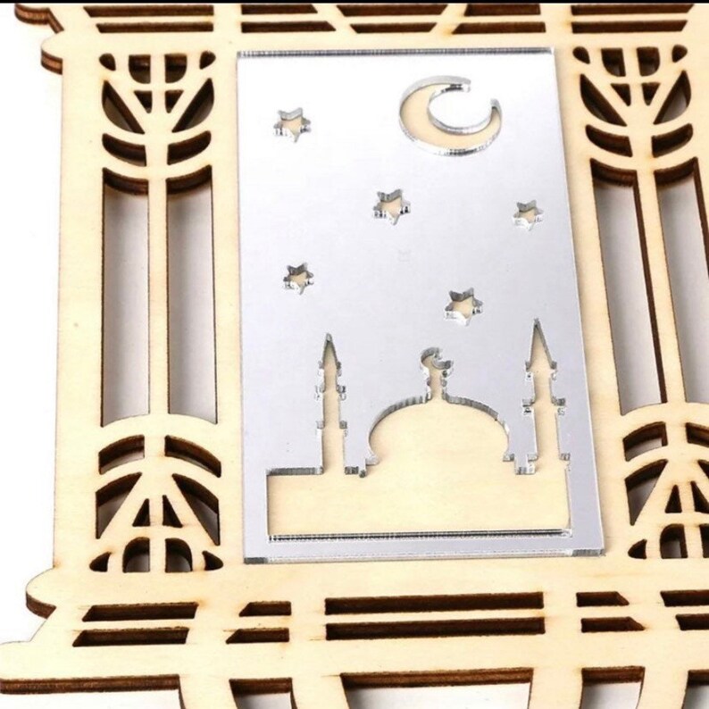 Eid or Ramadan Decorations Wooden Lantern Ornament With Silver Acrylic