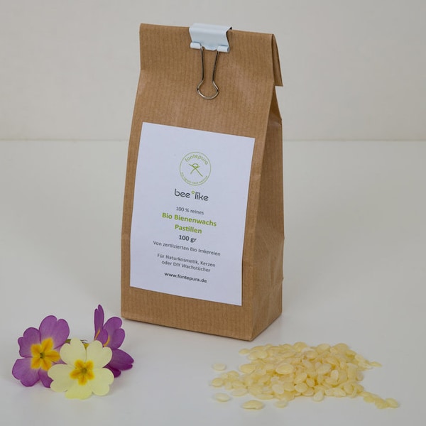 Organic beeswax pastilles - 100% pure beeswax certified organic - for the production of cosmetics or beeswax cloths