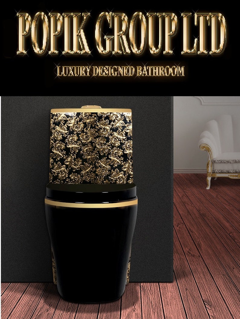 Rimless Flush-Bathroom luxury black toilet design model with Hand made Flower WC image 2