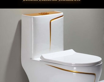 Bathroom Decor Luxury Diamond White design Bathroom WC, Gold Line Toilet Seat, Farmhouse toilet, Elongated Toilet seat with soft close