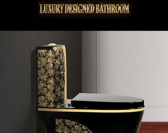 Matte Black Toilet With Elegant Gold Line