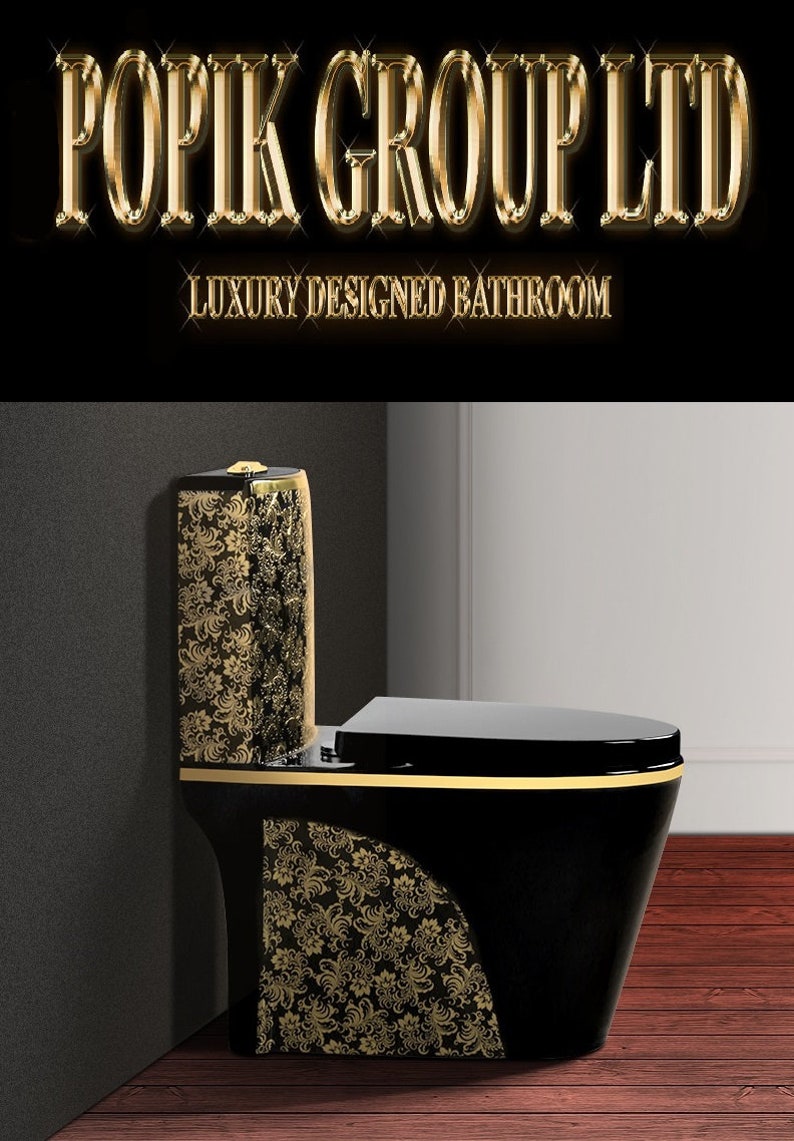 Rimless Flush-Bathroom luxury black toilet design model with Hand made Flower WC image 3