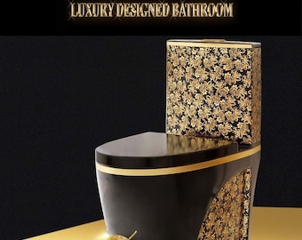 Rimless Flush-Bathroom luxury black toilet design model with Hand made Flower WC