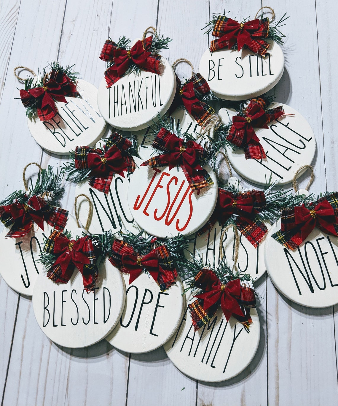 Wooden Christmas Ornaments Rae Dunn Inspired Set of 3 Etsy