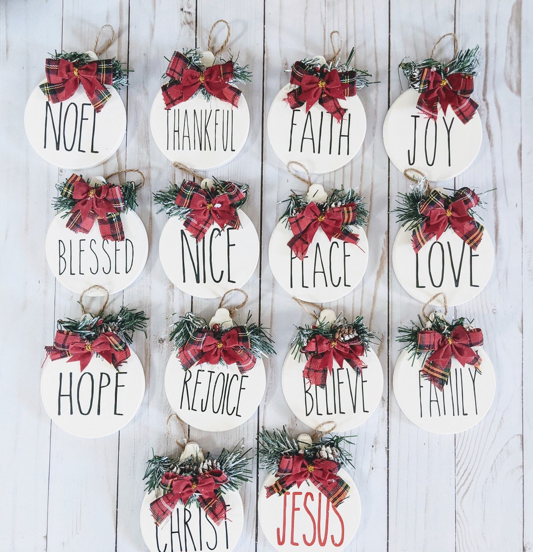 Wooden Christmas Ornaments Rae Dunn Inspired Set of 3 Etsy