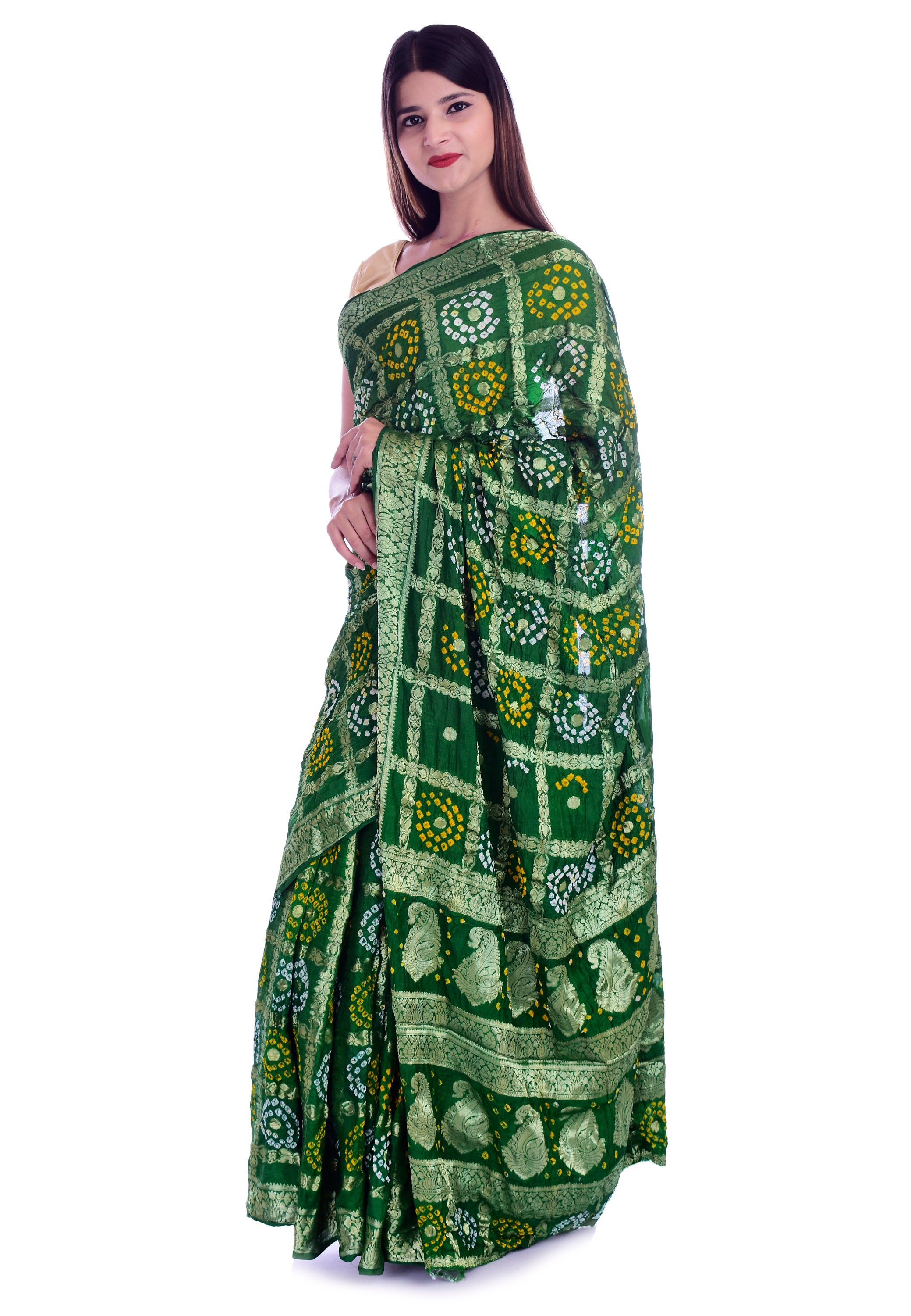 Lycra Party Wear Readymade Saree in Green With Sequence Work