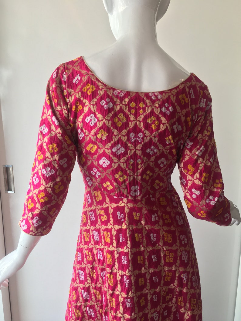 Banarsi Silk Ethenic Designer Bandhani Bandhej Gown Dress Party Wedding Dress for bride and mates for women
