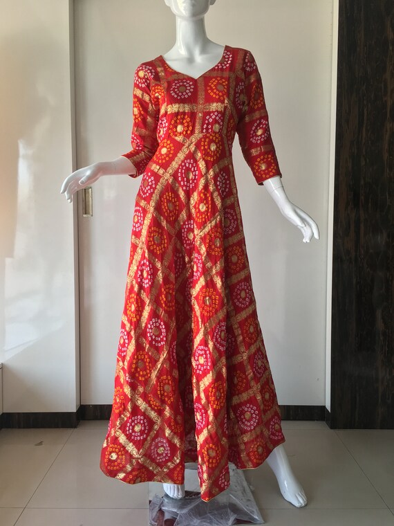 Banarsi Silk Designer Bandhani Bandhej Gown Dress Party Wedding Dress for Bride and Mates for Women Etsy Australia