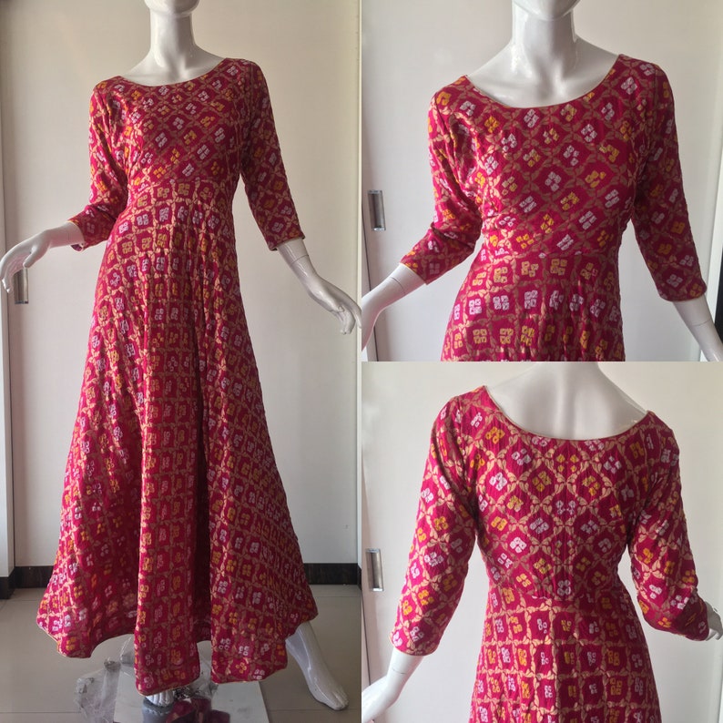 Banarsi Silk Ethenic Designer Bandhani Bandhej Gown Dress Party Wedding Dress for bride and mates for women
