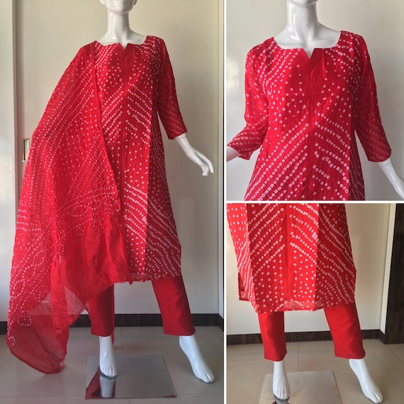 Red Orange Bandhani Suit – LaaliJaipur