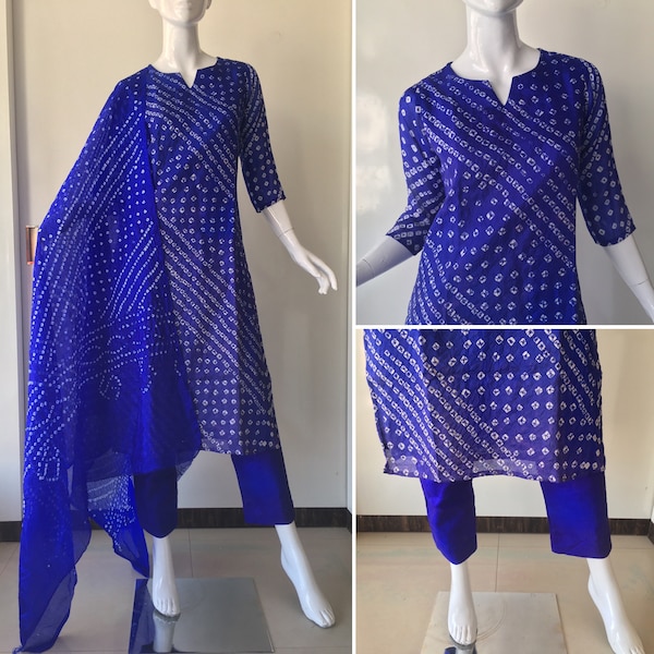 Bandhani Stitched Salwar Suit Dress Royal Blue Summer Wear Bollywood designer salwar kameez party wear Indian Punjabi Indian dress