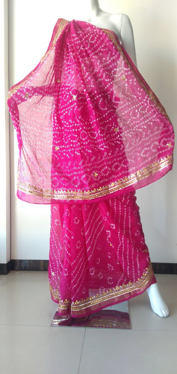 Pink Bandhani Chunari Saree Hand Crafted Gotta Patti - Etsy