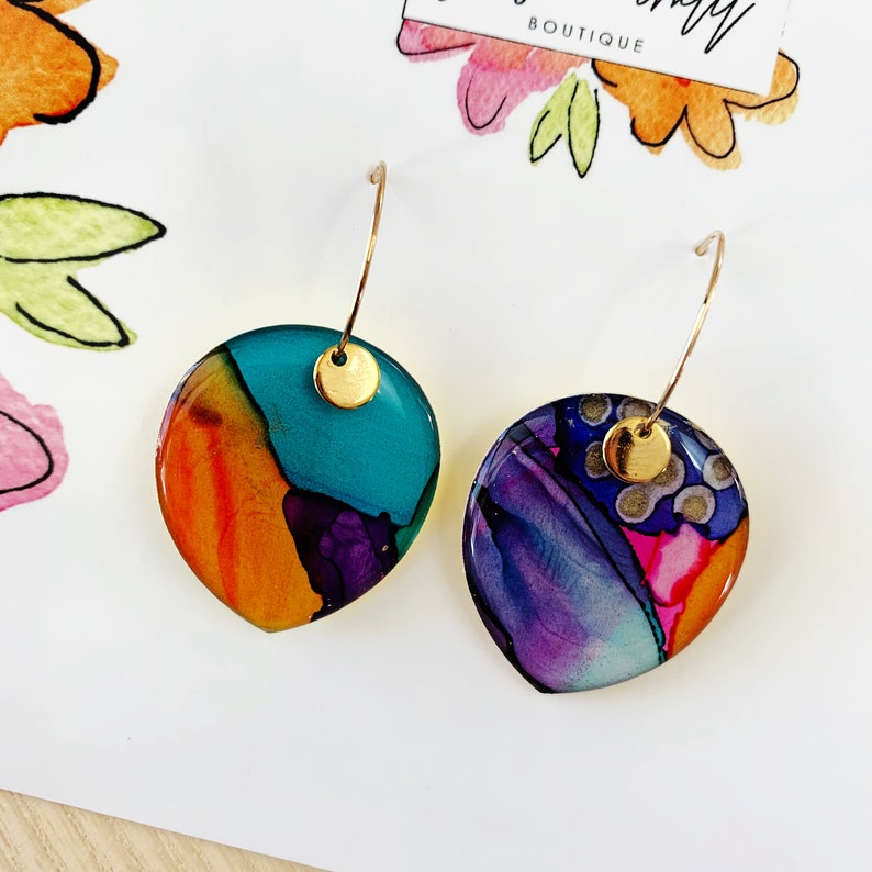 Dainty Hand-Painted Petal Hoop Earrings