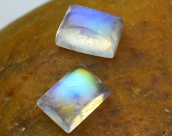 Baguette Rainbow Moonstone Cabochon, Loose Gemstone (4x6mm to 8x10mm)