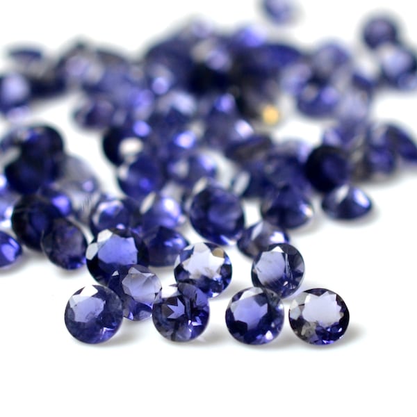 Ioliet 2 mm, 2,5 mm, 3 mm, 4 mm, 5 mm ronde facet geslepen losse steen blauwe natuurlijke Ioliet gekalibreerde edelsteen voor het maken van sieraden CrystalcraftCo