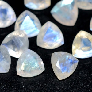 Rainbow Moonstone 5mm TO 12mm  Trillion Faceted Cut Loose Gemstone  Cabochon Loose Rainbow Moonstone Gemstone For Jewelry Making