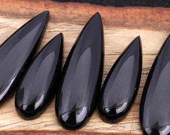 Black Onyx Cabochon: AAA+ Teardrop Pear Gemstone (5x10mm to 12x40mm)