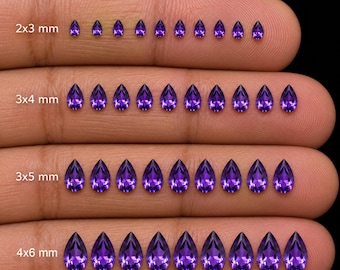 Natural Amethyst Pear Faceted Gemstones, Calibrated Purple Stones for Jewelry Making (2x3mm - 4x6mm)