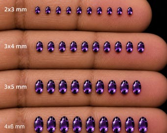 Natural Amethyst Oval Faceted Gemstones, Calibrated Purple Stones for Jewelry Making (2x3mm - 4x6mm)