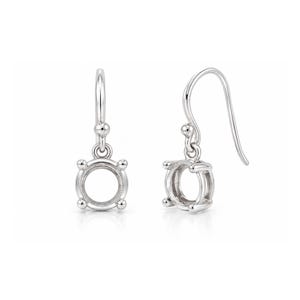 May include: A pair of silver-toned metal earring settings featuring a circular four-prong basket design for holding a gemstone. Each earring is attached to a curved ear wire hook with a small decorative bead accent at the top of the setting.