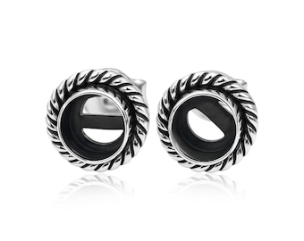 925 Sterling Silver Rope Border Bezel Stud Earrings, DIY Cabochon Mounts
