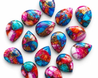 Pink Oyster Turquoise Pear Cabochons, Calibrated Flat Back Gemstones (5x7mm to 15x20mm)