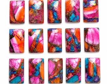Pink Spiny Oyster Turquoise Rectangle Cabochons, Calibrated Flat Back Gemstones (5x7mm to 15x20mm)