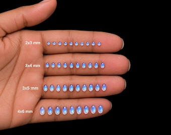Rainbow Moonstone Oval Cabochons | Calibrated Flat Back Gemstones (2x3mm - 4x6mm)