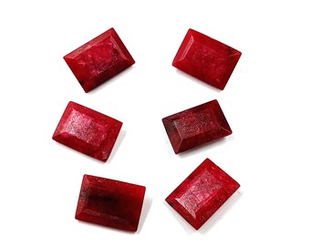 Ruby Corundum Cabochon Size 5x7m to 15x20mm Baguette Faceted Cut Loose Gemstone 5 Piece Color Enhanced Corundum Gemstone For Jewelry Making