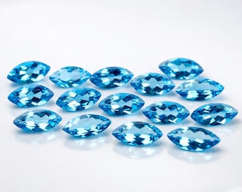 Swiss Blue Topaz Marquise Gemstone, Faceted Loose Stone for Jewelry Making