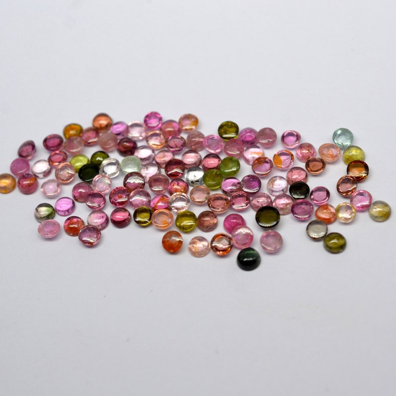 Mix Tourmaline 2.5mm 3.5mm 4.5mm 5.5mm Round Shape Gemstone Pink Green Natural Tourmaline Mix Lot Tourmaline Cabs Gemstone For Jewelry