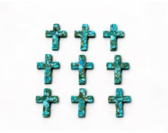Turquoise Mosaic Cross Cabochons | 12x17mm Natural Gemstone for Jewelry Making