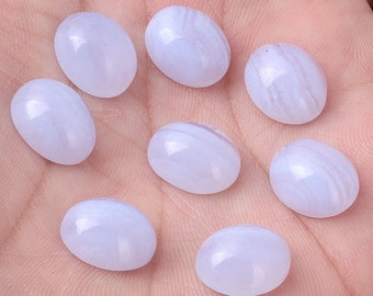 AAA Blue Lace Agate Cabochon: Oval Flat Back Gemstone