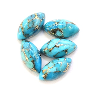 Blue Copper Turquoise 4x8mm To 12x24mm Marquise Shape Flatback Mohave Turquoise Cabochon Gemstone For Jewelry Making CrystalcraftCo