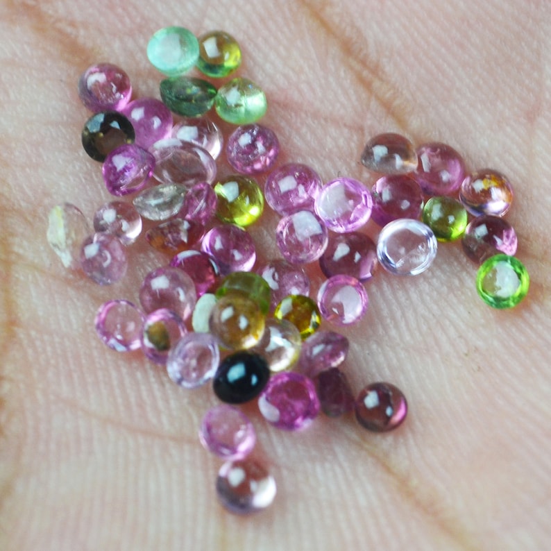 Mix Tourmaline 2.5mm 3.5mm 4.5mm 5.5mm Round Shape Gemstone Pink Green Natural Tourmaline Mix Lot Tourmaline Cabs Gemstone For Jewelry