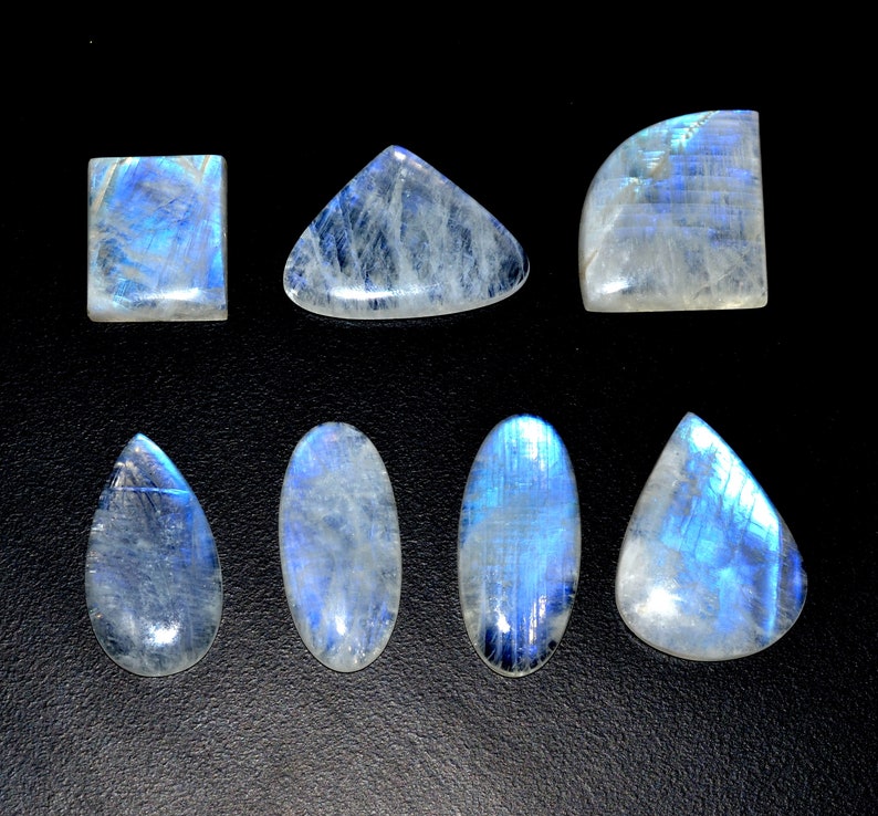 497.2 Cts Rainbow Moonstone Cabochon Lot For Jewelry Mix Shape Lot Of Moonstone Cabochon 7 Pieces Lot ! Rainbow Moonstone Gemstone