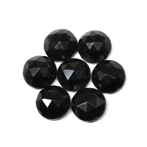 Black Onyx Gemstone: 8mm Round Rose Cut Checker, Flat Back