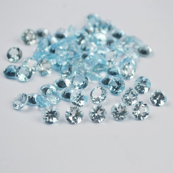 Sky Blue Topaz 3mm 4mm 5mm 6mm 7mm 8mm To 12mm Round Faceted Cut Topaz Stone Blue Topaz Gemstone For Making Jewelry CrystalcraftCo