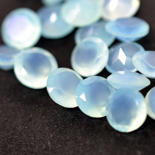 Chalcedony 3mm TO 15mm  Round Shape Faceted Cut Aqua Chalcedony Gemstone Natural Chalcedony Loose Stone For Jewelry Making CrystalcraftCo