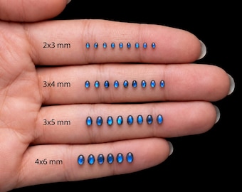 Blue Flashy Labradorite Oval Cabochons | Calibrated Flat Back Gemstones (2-8mm)