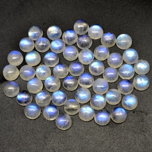 Rainbow Moonstone Cabochon Lot: Round Blue Fire Gemstone (4-10mm)