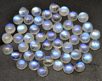 Rainbow Moonstone Cabochon Lot: Round Blue Fire Gemstone (4-10mm)